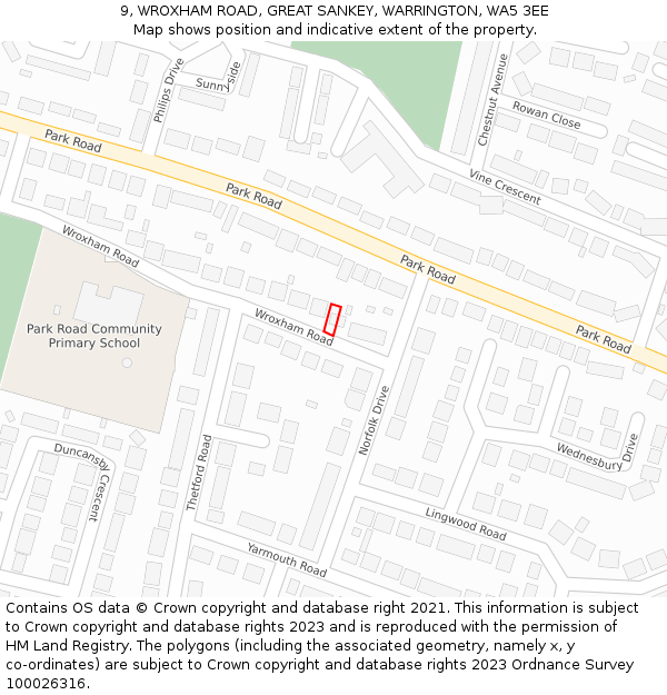 9, WROXHAM ROAD, GREAT SANKEY, WARRINGTON, WA5 3EE: Location map and indicative extent of plot