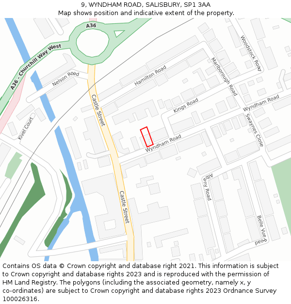 9, WYNDHAM ROAD, SALISBURY, SP1 3AA: Location map and indicative extent of plot