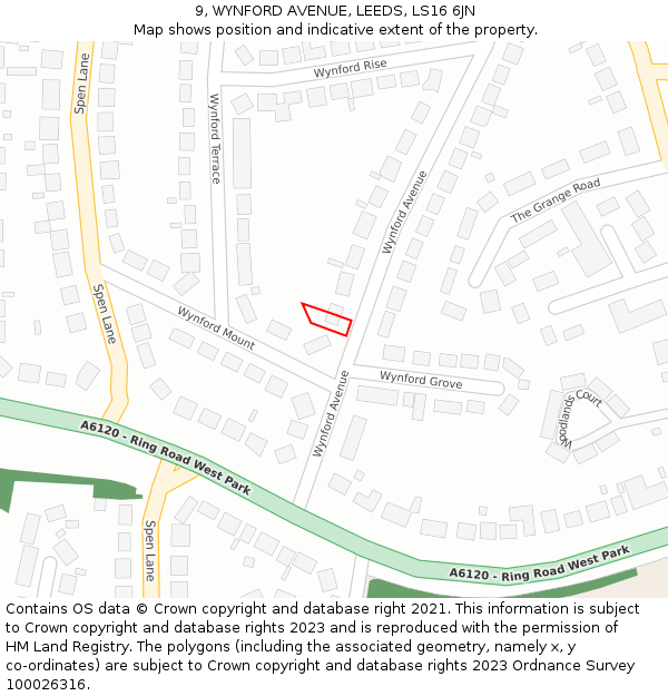 9, WYNFORD AVENUE, LEEDS, LS16 6JN: Location map and indicative extent of plot
