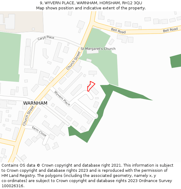 9, WYVERN PLACE, WARNHAM, HORSHAM, RH12 3QU: Location map and indicative extent of plot
