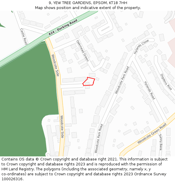 9, YEW TREE GARDENS, EPSOM, KT18 7HH: Location map and indicative extent of plot