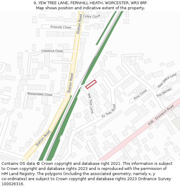 9, YEW TREE LANE, FERNHILL HEATH, WORCESTER, WR3 8RF: Location map and indicative extent of plot