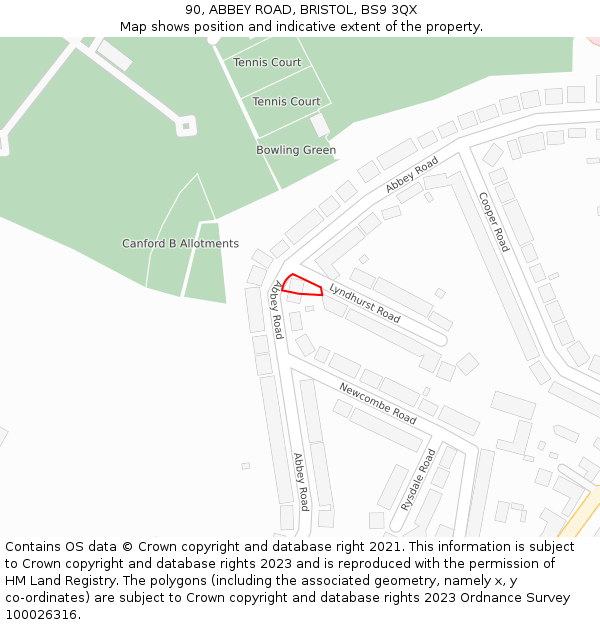 90, ABBEY ROAD, BRISTOL, BS9 3QX: Location map and indicative extent of plot