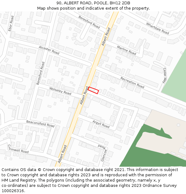 90, ALBERT ROAD, POOLE, BH12 2DB: Location map and indicative extent of plot