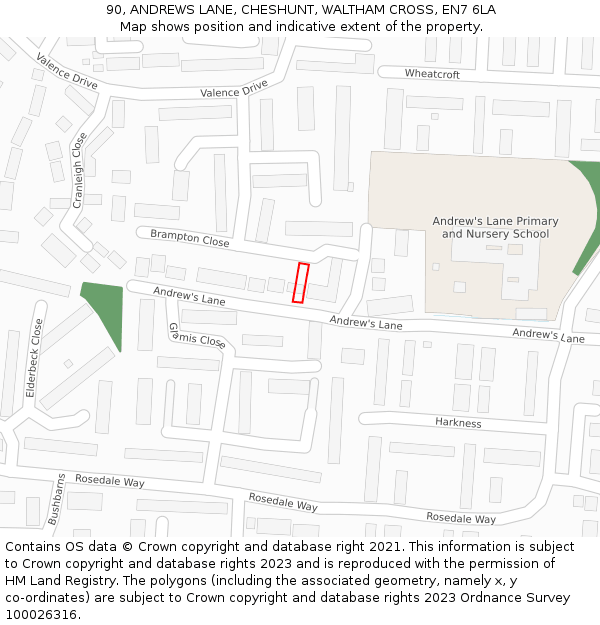 90, ANDREWS LANE, CHESHUNT, WALTHAM CROSS, EN7 6LA: Location map and indicative extent of plot