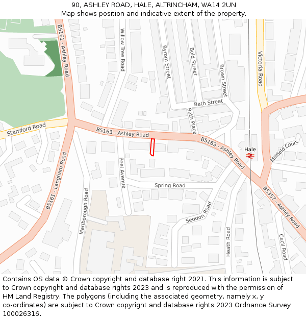 90, ASHLEY ROAD, HALE, ALTRINCHAM, WA14 2UN: Location map and indicative extent of plot
