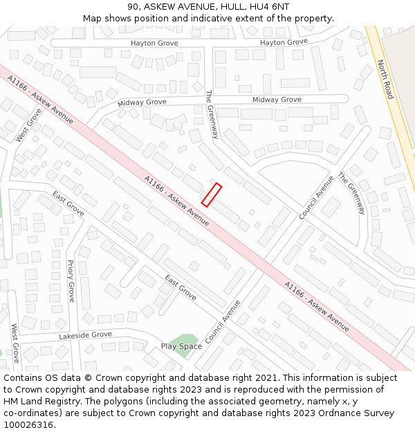 90, ASKEW AVENUE, HULL, HU4 6NT: Location map and indicative extent of plot