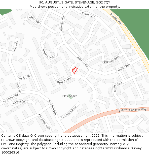 90, AUGUSTUS GATE, STEVENAGE, SG2 7QY: Location map and indicative extent of plot