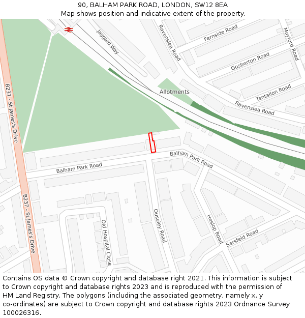 90, BALHAM PARK ROAD, LONDON, SW12 8EA: Location map and indicative extent of plot