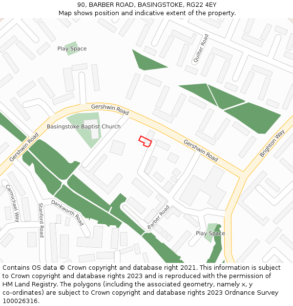 90, BARBER ROAD, BASINGSTOKE, RG22 4EY: Location map and indicative extent of plot