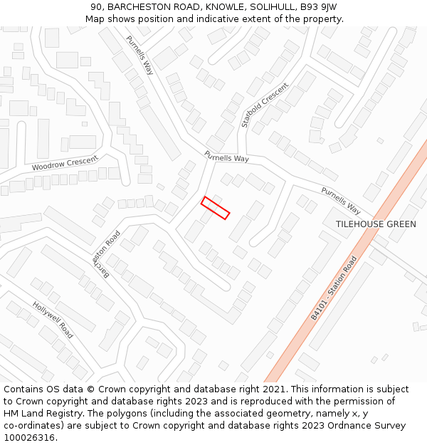 90, BARCHESTON ROAD, KNOWLE, SOLIHULL, B93 9JW: Location map and indicative extent of plot