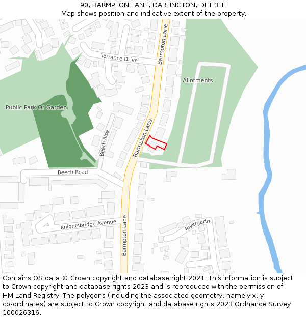 90, BARMPTON LANE, DARLINGTON, DL1 3HF: Location map and indicative extent of plot