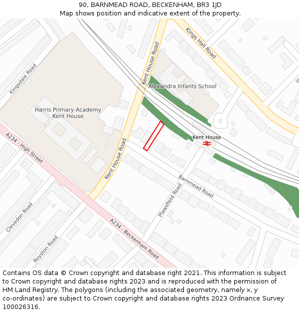 90, BARNMEAD ROAD, BECKENHAM, BR3 1JD: Location map and indicative extent of plot