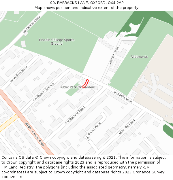 90, BARRACKS LANE, OXFORD, OX4 2AP: Location map and indicative extent of plot