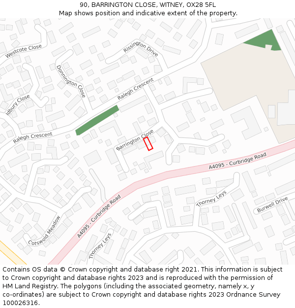 90, BARRINGTON CLOSE, WITNEY, OX28 5FL: Location map and indicative extent of plot