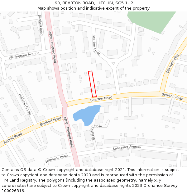 90, BEARTON ROAD, HITCHIN, SG5 1UP: Location map and indicative extent of plot