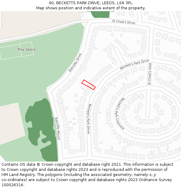 90, BECKETTS PARK DRIVE, LEEDS, LS6 3PL: Location map and indicative extent of plot