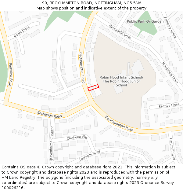 90, BECKHAMPTON ROAD, NOTTINGHAM, NG5 5NA: Location map and indicative extent of plot