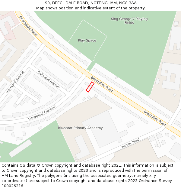90, BEECHDALE ROAD, NOTTINGHAM, NG8 3AA: Location map and indicative extent of plot