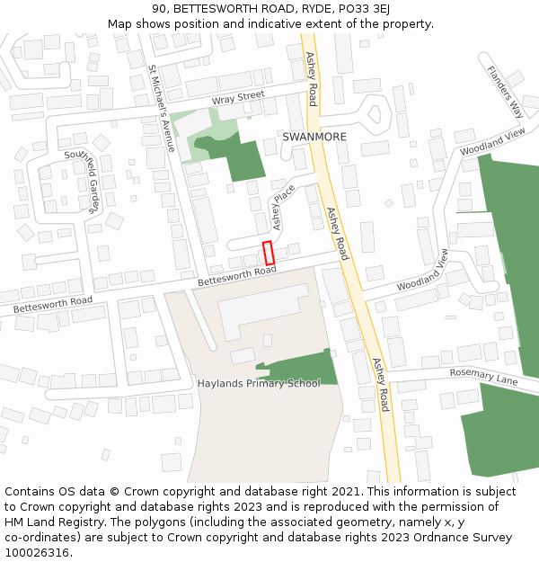 90, BETTESWORTH ROAD, RYDE, PO33 3EJ: Location map and indicative extent of plot
