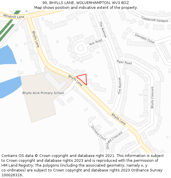 90, BHYLLS LANE, WOLVERHAMPTON, WV3 8DZ: Location map and indicative extent of plot