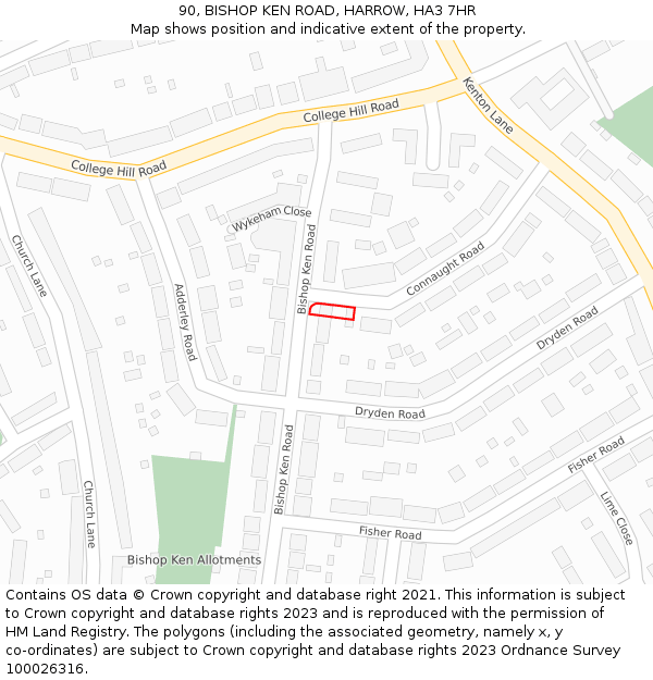 90, BISHOP KEN ROAD, HARROW, HA3 7HR: Location map and indicative extent of plot