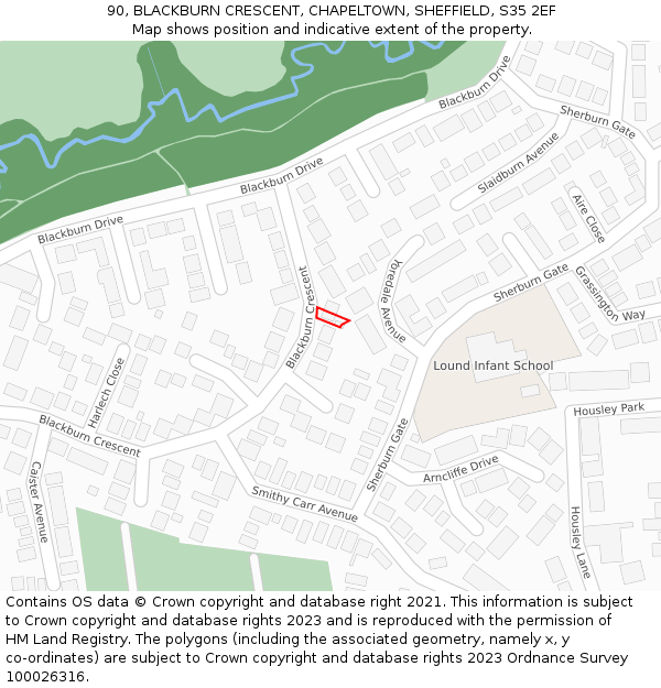 90, BLACKBURN CRESCENT, CHAPELTOWN, SHEFFIELD, S35 2EF: Location map and indicative extent of plot
