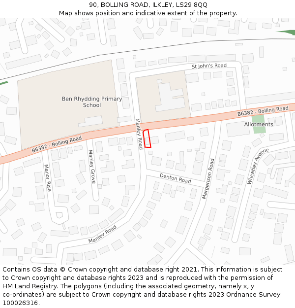 90, BOLLING ROAD, ILKLEY, LS29 8QQ: Location map and indicative extent of plot