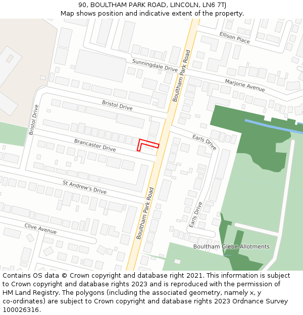 90, BOULTHAM PARK ROAD, LINCOLN, LN6 7TJ: Location map and indicative extent of plot