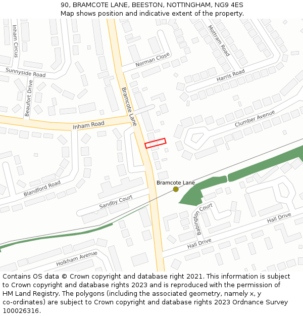 90, BRAMCOTE LANE, BEESTON, NOTTINGHAM, NG9 4ES: Location map and indicative extent of plot