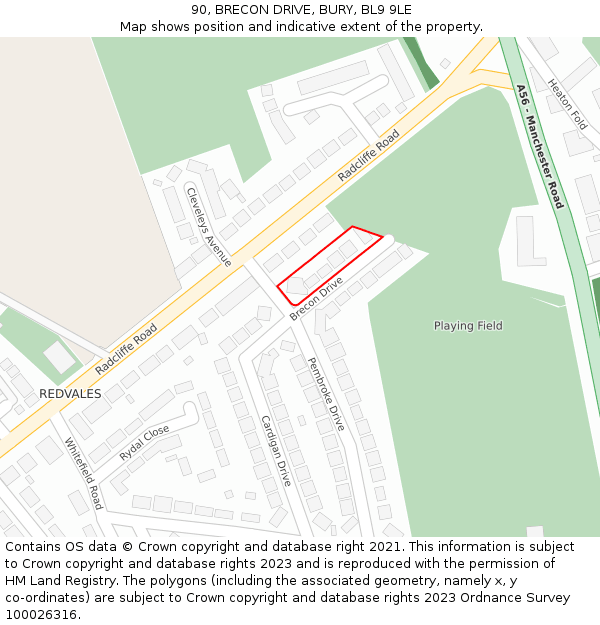 90, BRECON DRIVE, BURY, BL9 9LE: Location map and indicative extent of plot