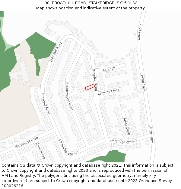 90, BROADHILL ROAD, STALYBRIDGE, SK15 1HW: Location map and indicative extent of plot