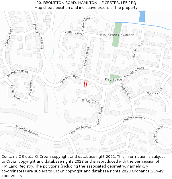 90, BROMPTON ROAD, HAMILTON, LEICESTER, LE5 1PQ: Location map and indicative extent of plot