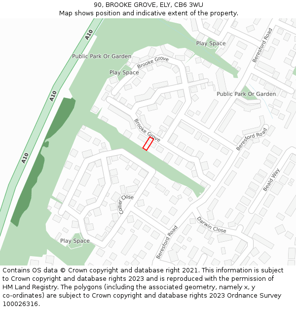 90, BROOKE GROVE, ELY, CB6 3WU: Location map and indicative extent of plot