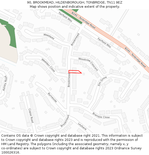 90, BROOKMEAD, HILDENBOROUGH, TONBRIDGE, TN11 9EZ: Location map and indicative extent of plot