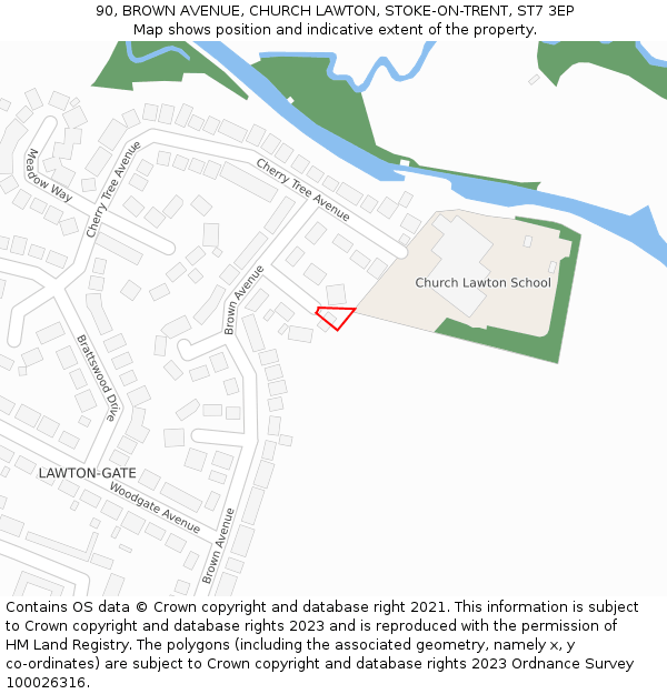 90, BROWN AVENUE, CHURCH LAWTON, STOKE-ON-TRENT, ST7 3EP: Location map and indicative extent of plot