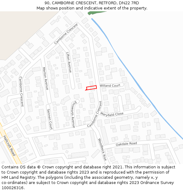 90, CAMBORNE CRESCENT, RETFORD, DN22 7RD: Location map and indicative extent of plot