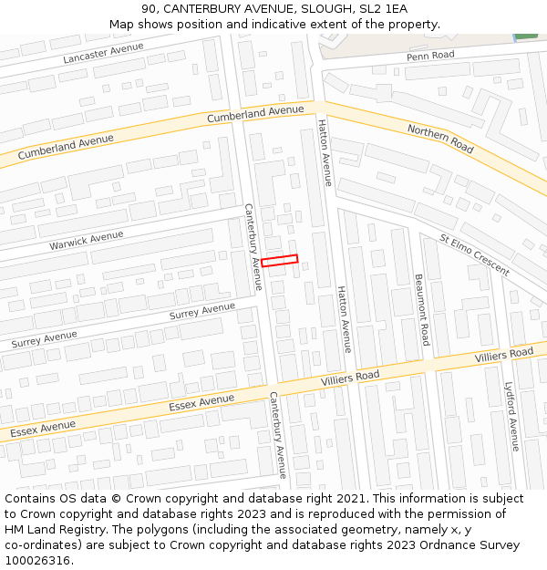 90, CANTERBURY AVENUE, SLOUGH, SL2 1EA: Location map and indicative extent of plot