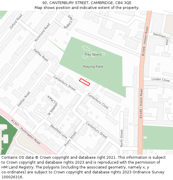 90, CANTERBURY STREET, CAMBRIDGE, CB4 3QE: Location map and indicative extent of plot