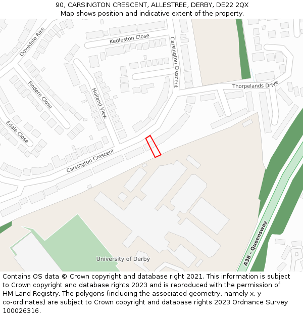 90, CARSINGTON CRESCENT, ALLESTREE, DERBY, DE22 2QX: Location map and indicative extent of plot