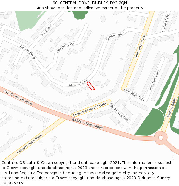 90, CENTRAL DRIVE, DUDLEY, DY3 2QN: Location map and indicative extent of plot