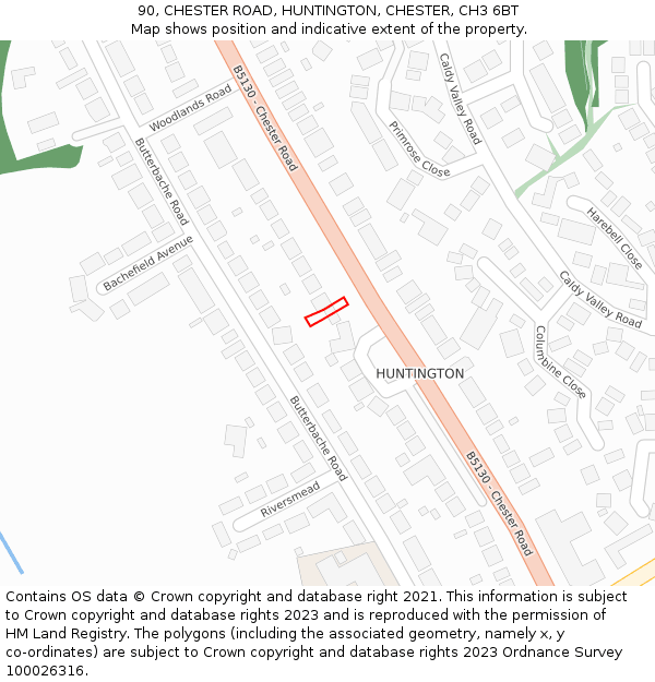 90, CHESTER ROAD, HUNTINGTON, CHESTER, CH3 6BT: Location map and indicative extent of plot