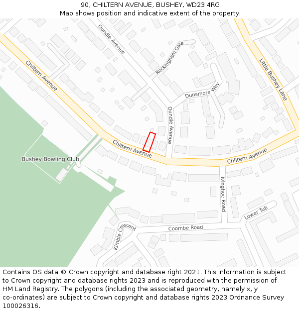 90, CHILTERN AVENUE, BUSHEY, WD23 4RG: Location map and indicative extent of plot