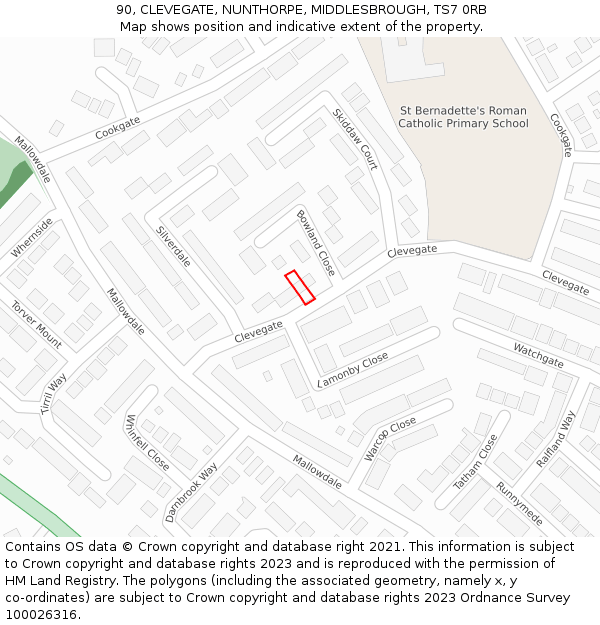 90, CLEVEGATE, NUNTHORPE, MIDDLESBROUGH, TS7 0RB: Location map and indicative extent of plot