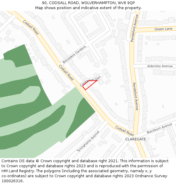 90, CODSALL ROAD, WOLVERHAMPTON, WV6 9QP: Location map and indicative extent of plot
