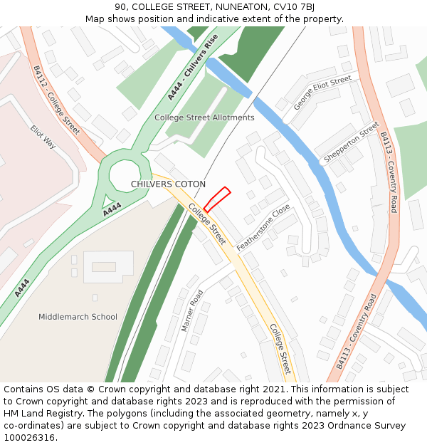 90, COLLEGE STREET, NUNEATON, CV10 7BJ: Location map and indicative extent of plot