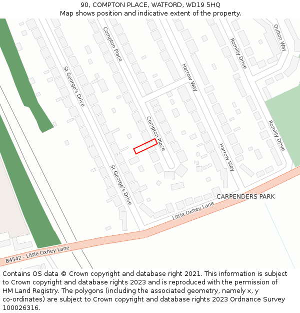 90, COMPTON PLACE, WATFORD, WD19 5HQ: Location map and indicative extent of plot