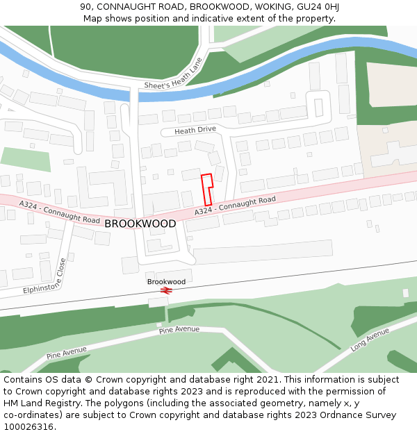 90, CONNAUGHT ROAD, BROOKWOOD, WOKING, GU24 0HJ: Location map and indicative extent of plot