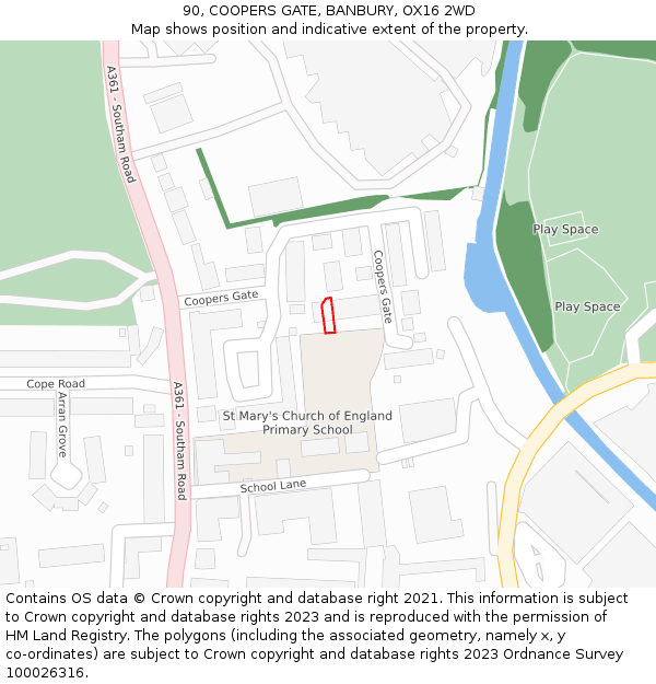 90, COOPERS GATE, BANBURY, OX16 2WD: Location map and indicative extent of plot