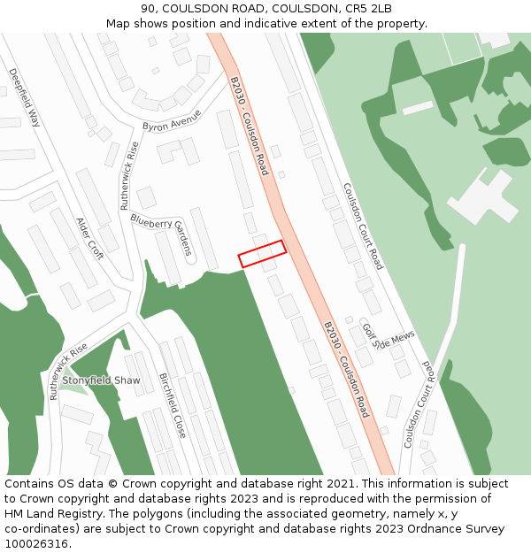 90, COULSDON ROAD, COULSDON, CR5 2LB: Location map and indicative extent of plot